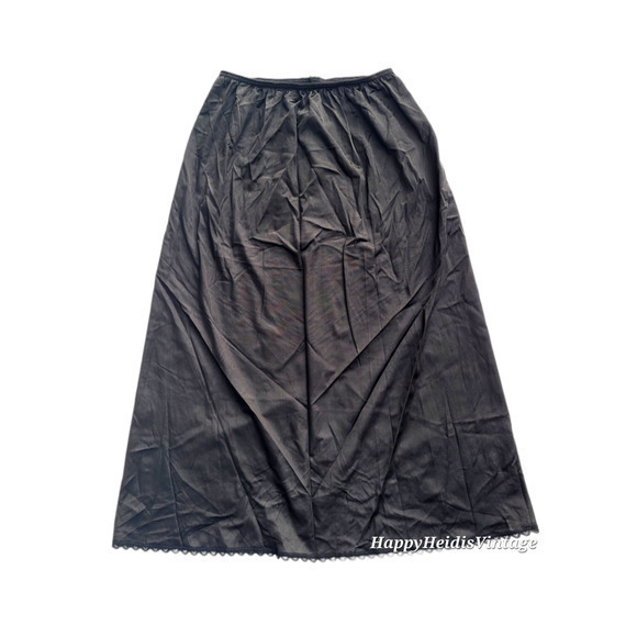 Vintage Warner's Black Back Slit Slip Lace Trim Made USA, Nylon Antron III - Picture 3 of 7